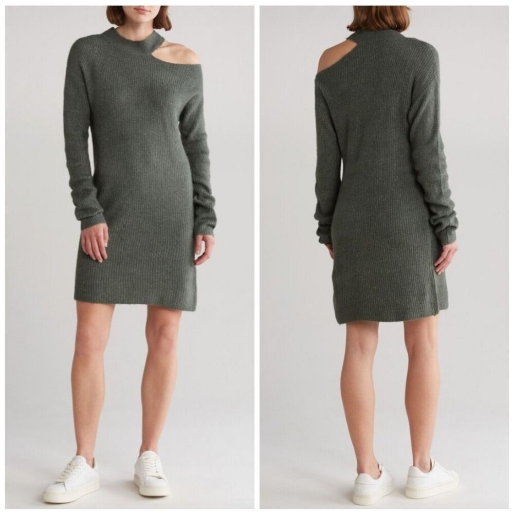 STITCHDROP Nordstrom Above Keyboard Knit Sweater Dress NWT Frog Green Size L